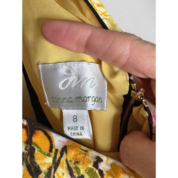 Donna Morgan Floral Sheath Dress Size 8 Yellow Black Zip Career Cocktail NWT - Picture 5 of 7